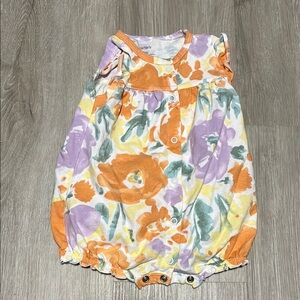 4 for $20 Floral Baby Romper with Orange and Purple Accents